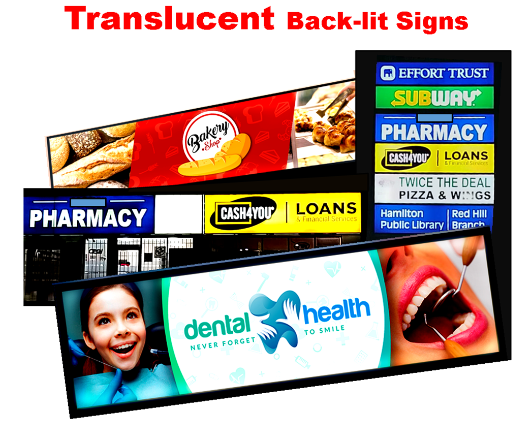 Translucent Signs, Back lit signs
